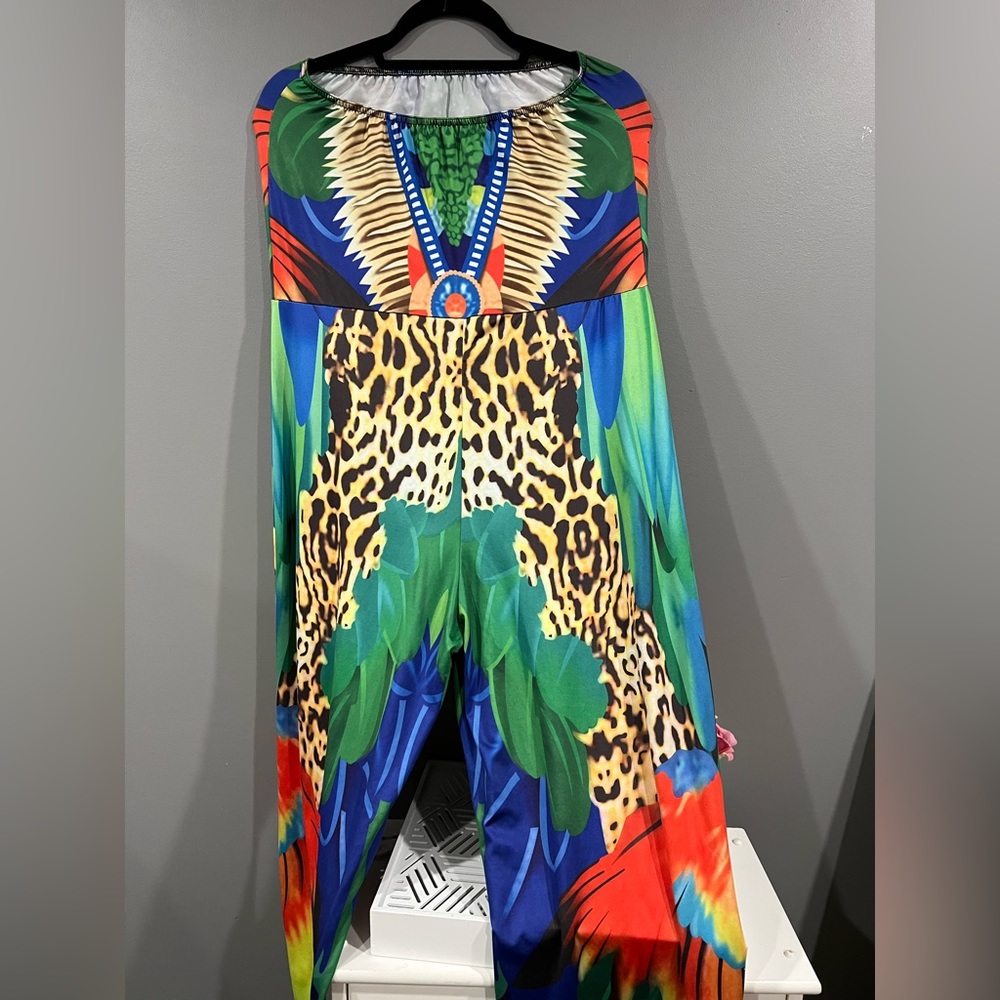 DASHIKI PRINT TUBE TOP WIDE LEG JUMPSUIT